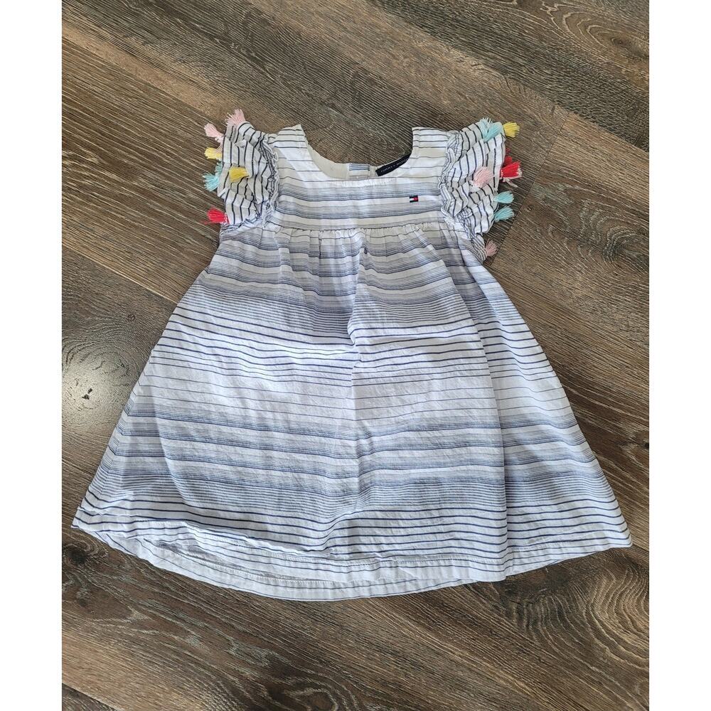Tommy Hilfiger Toddler Girl 4t Striped Pom Poms Dress Short Sleeve #5